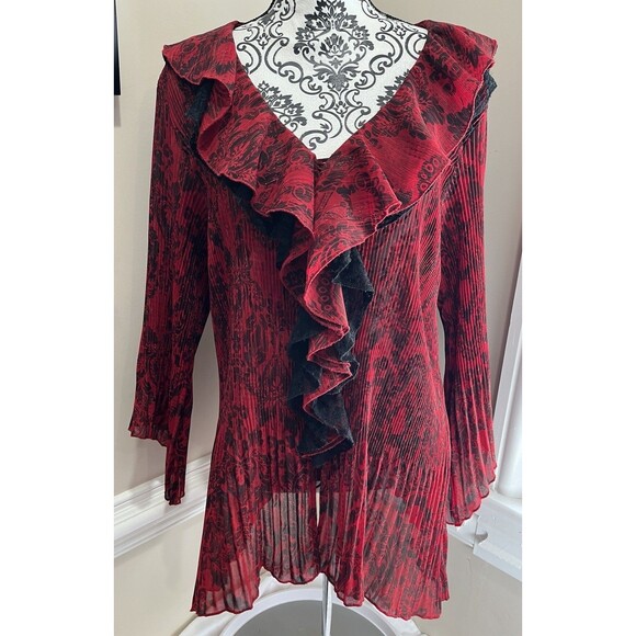 Y2K Top Womens 14/16 Crinkle Peplum Lace Ruffle Regency Whimsigoth Fairy Grunge - Picture 1 of 15